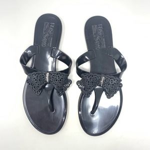 Salvatore Ferragamo Black Lace Bow Jelly Sandals